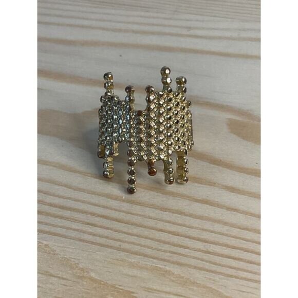 Broad Gold Tone Artistic Textured Womens Ring - Picture 4 of 6